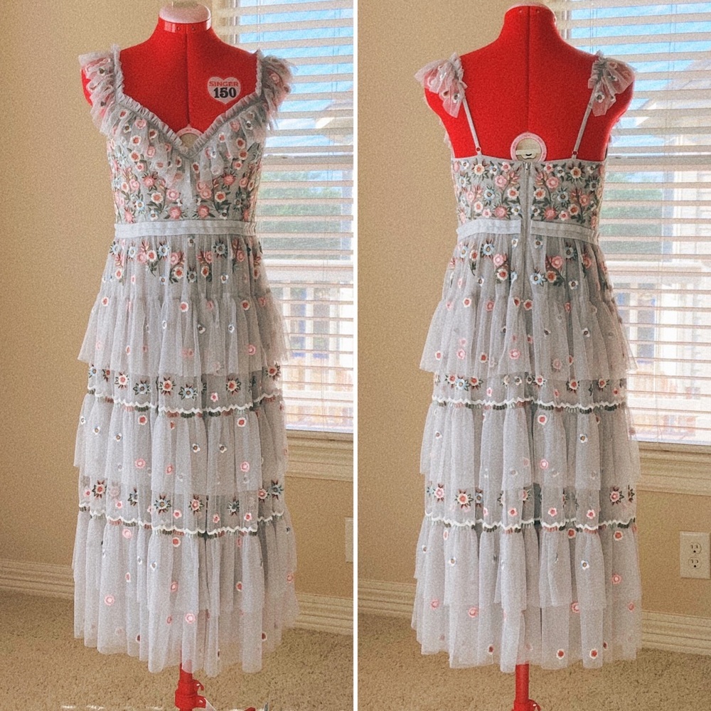 Rare NEEDLE AND THREAD wildflower tiered midi dress
